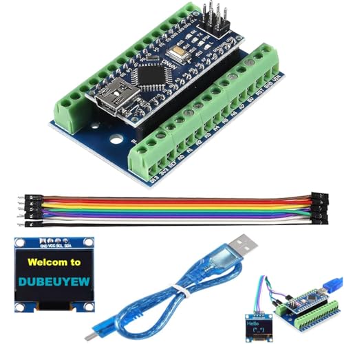 DUBEUYEW Nano-Modul, gelötet, Nano-Board CH340 Chip, 5 V 16 MHz für Arduino, mit einem Breakout-Board + einem Micro-USB-Kabel + einem 0,96 Zoll 128 x 64 12864 Pixel OLED-LCD-Display DUBEUYEW Nano-Modul, gelötet, Nano-Board CH340 Chip, 5 V 16 MHz für Arduino, mit einem Breakout-Board + einem Micro-USB-Kabel + einem 0,96 Zoll 128 x 64 12864 Pixel OLED-LCD-Display von DUBEUYEW