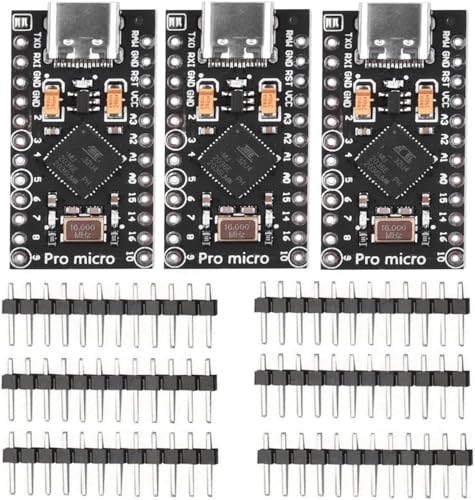 DUBEUYEW Pro Micro 32U4 5 V 16 MHz Typ-C-Entwicklungsmodulplatine mit 2-reihiger Stiftleiste, kompatibel mit Leonardo (3 Stück) von DUBEUYEW
