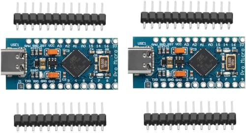 DUBEUYEW Pro Micro Modul Board mit 32U4 5V/16MHz Mikrocontroller für Arduino, mit USB Typ-C (2 Stück) von DUBEUYEW