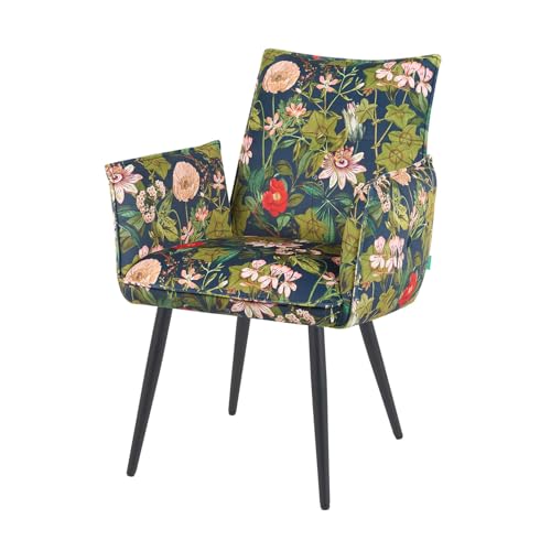 DUBI Möbel® Esszimmerstuhl Mika-Ayla – Polsterstuhl mit Armlehnen, Exklusives Blumen-Design, 4 Metallbeine pulverbeschichtet (Matt-Schwarz), Bequeme Sitzschale, für Esszimmer & Küche oder Gastronomie von DUBI Möbel