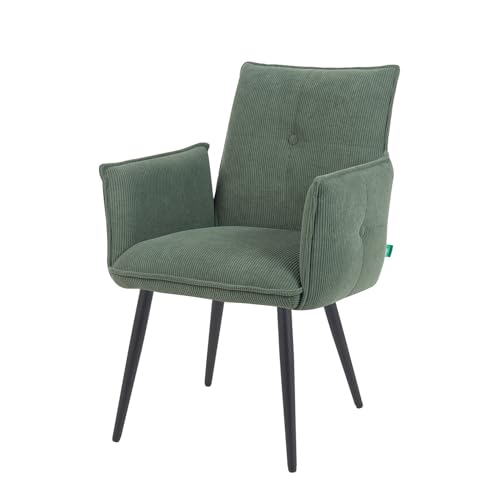 DUBI Möbel® Esszimmerstuhl Mika-Ayla – Polsterstuhl mit Armlehnen, Mini Cord Bezug in Grün, 4 Metallbeine pulverbeschichtet (Matt-Schwarz), Bequeme Sitzschale, für Esszimmer oder Gastronomie von DUBI Möbel