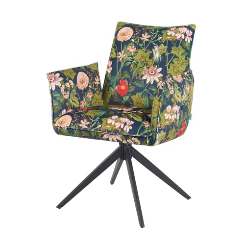 DUBI Möbel® Esszimmerstuhl Mika-Enya – 360° drehbar, Metallgestell matt-schwarz, Exklusives Blumen-Design, gepolsterte Sitzschale mit Armlehnen, mit Allen DUBI Gestellen kombinierbar von DUBI Möbel