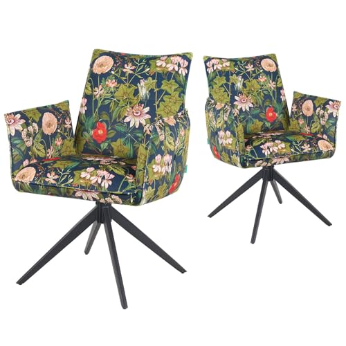 DUBI Möbel Esszimmerstühle 2er Set 360° drehbar mit Taschenfederkern, hoher Sitzkomfort, bis 150 kg belastbar, Stoff Blumen, Robustes Metall-Kreuzgestell, Zeitloses Design, Modell Mika-Nina von DUBI Möbel