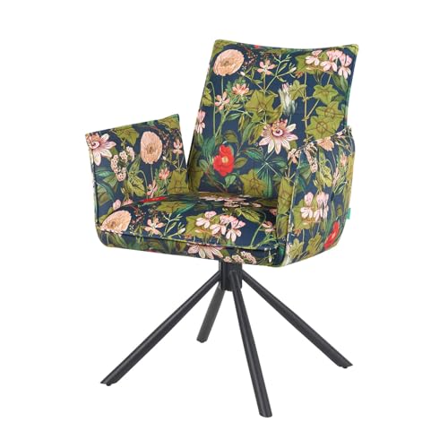 DUBI Möbel® Esszimmerstuhl Mika-Nevio – 360° drehbar, Metallgestell max.150 Kg belastbar, Exklusives Blumen-Design, gepolsterte Sitzschale mit Armlehnen, mit Allen DUBI Gestellen kombinierbar von DUBI Möbel