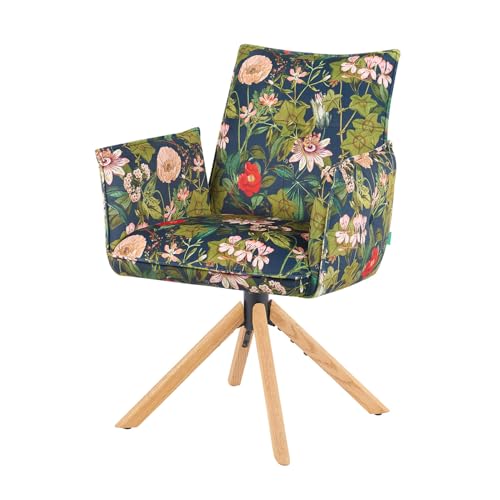 DUBI Möbel® Esszimmerstuhl Mika-Paul, Blumen-Design, 360° drehbar mit Rückstellfunktion, massives Eichenholzgestell geölt, schmales modernes Design, Sitzschale kompatibel mit DUBI Gestellen von DUBI Möbel