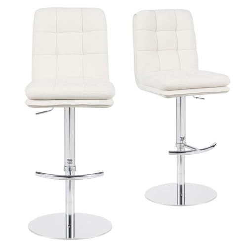 DUBI Möbel® Juno Barhocker – Premium-Komfort mit Doppelpolster & hoher, gesteppter Rückenlehne – stufenlos höhenverstellbar – Stabiler Chrom-Tellerfuß mit Fußstütze – Webstoff Creme von DUBI Möbel