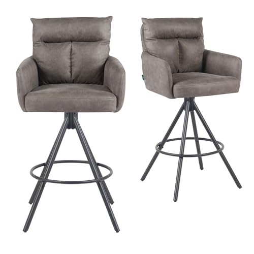 DUBI Möbel® LIO Premium-Barhocker – Lounge-Sitzschale mit Armlehnen & hoher Rückenlehne – Stabiler 4-Fuß-Stahlrahmen (schwarz matt) mit Fußring – für Kücheninsel & Theke – Lederoptik Taupe von DUBI Möbel