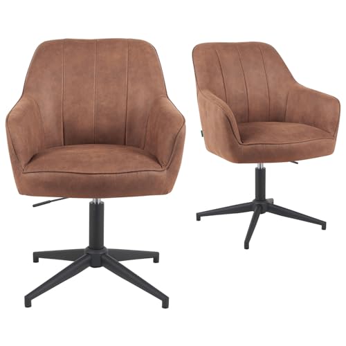 DUBI Möbel 2er Set Esszimmerstühle höhenverstellbar, Bürostühle, Konferenzstühle, 360° drehbar mit Taschenfederkern, ergonomisch gepolstert, modernes Metallgestell, Lederoptik Braun, Modell Mika-Elin von DUBI Möbel