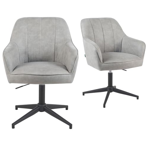 DUBI Möbel 2er Set Esszimmerstühle höhenverstellbar, Bürostühle, Konferenzstühle, 360° drehbar mit Taschenfederkern, ergonomisch gepolstert, modernes Metallgestell, Lederoptik Grau, Modell Mika-Elin von DUBI Möbel