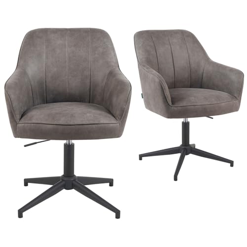 DUBI Möbel 2er Set Esszimmerstühle höhenverstellbar, Bürostühle, Konferenzstühle, 360° drehbar mit Taschenfederkern, ergonomisch gepolstert, modernes Metallgestell, Lederoptik Taupe, Modell Mika-Elin von DUBI Möbel