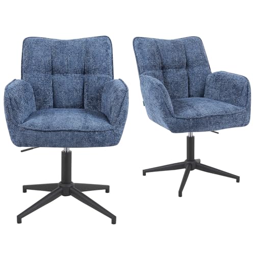 DUBI Möbel 2er Set Esszimmerstühle höhenverstellbar, Bürostühle, Konferenzstühle, 360° drehbar mit Taschenfederkern, ergonomisch gepolstert, modernes Metallgestell, Stoff Blau, Modell Mika-Lea von DUBI Möbel