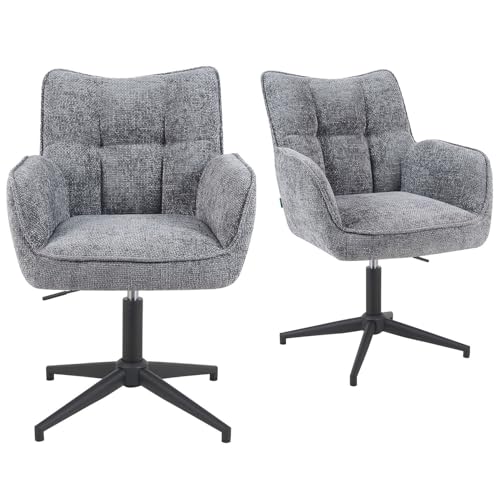 DUBI Möbel 2er Set Esszimmerstühle höhenverstellbar, Bürostühle, Konferenzstühle, 360° drehbar mit Taschenfederkern, ergonomisch gepolstert, modernes Metallgestell, Stoff Grau, Modell Mika-Lea von DUBI Möbel