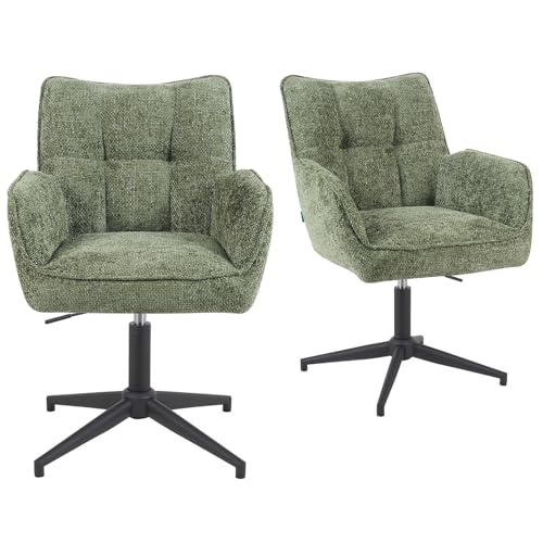 DUBI Möbel 2er Set Esszimmerstühle höhenverstellbar, Bürostühle, Konferenzstühle, 360° drehbar mit Taschenfederkern, ergonomisch gepolstert, modernes Metallgestell, Stoff Grün, Modell Mika-Lea von DUBI Möbel