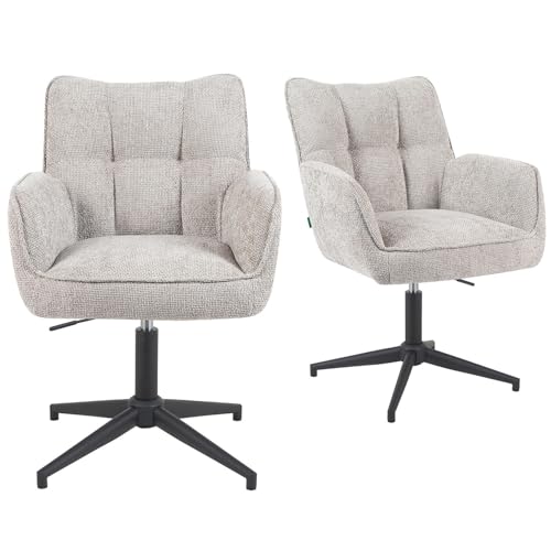 DUBI Möbel 2er Set Esszimmerstühle höhenverstellbar, Bürostühle, Konferenzstühle, 360° drehbar mit Taschenfederkern, ergonomisch gepolstert, modernes Metallgestell, Stoff Hellgrau, Modell Mika-Lea von DUBI Möbel