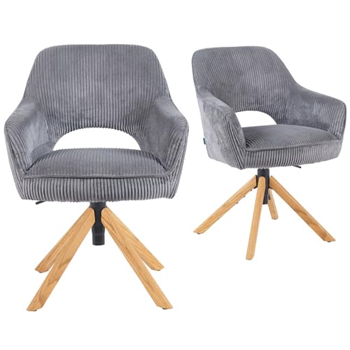 DUBI Möbel 2er Set Esszimmerstühle höhenverstellbar, Bürostühle & Konferenzstühle, 360° drehbar mit Taschenfederkern, ergonomisch gepolstert, Eichegestell, Cord-Stoff Grau, Modell Mika-Amia DUBI Möbel 2er Set Esszimmerstühle höhenverstellbar, Bürostühle & Konferenzstühle, 360° drehbar mit Taschenfederkern, ergonomisch gepolstert, Eichegestell, Cord-Stoff Grau, Modell Mika-Amia von DUBI Möbel
