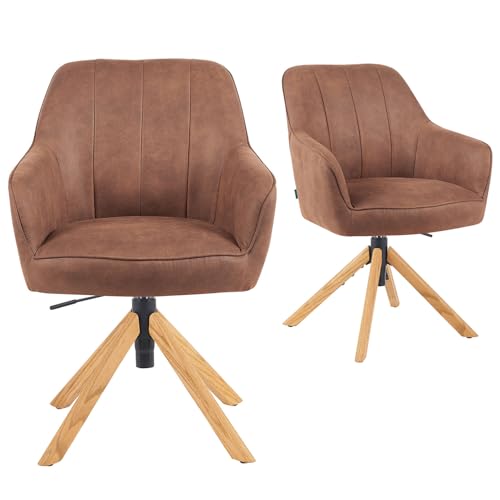 DUBI Möbel 2er Set Esszimmerstühle höhenverstellbar, Bürostühle & Konferenzstühle, 360° drehbar mit Taschenfederkern, ergonomisch gepolstert, Eichegestell, Lederoptik Braun, Modell Mika-Jaro von DUBI Möbel