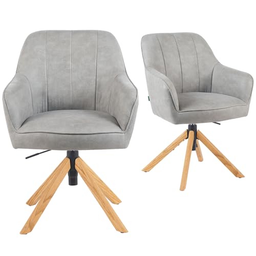 DUBI Möbel 2er Set Esszimmerstühle höhenverstellbar, Bürostühle & Konferenzstühle, 360° drehbar mit Taschenfederkern, ergonomisch gepolstert, Eichegestell, Lederoptik Hellgrau, Modell Mika-Jaro von DUBI Möbel