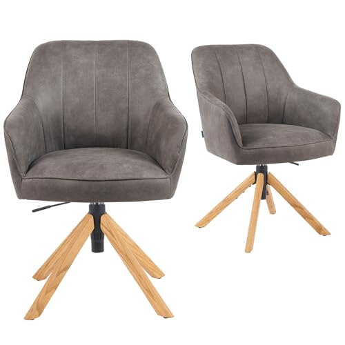 DUBI Möbel 2er Set Esszimmerstühle höhenverstellbar, Bürostühle & Konferenzstühle, 360° drehbar mit Taschenfederkern, ergonomisch gepolstert, Eichegestell, Lederoptik Taupe, Modell Mika-Jaro von DUBI Möbel