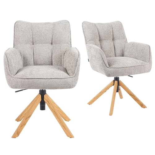 DUBI Möbel 2er Set Esszimmerstühle höhenverstellbar, Bürostühle & Konferenzstühle, 360° drehbar mit Taschenfederkern, ergonomisch gepolstert, Eichegestell, Stoff Hellgrau, Modell Mika-Keno von DUBI Möbel