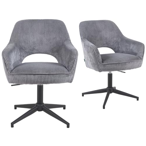 DUBI Möbel 2er Set Esszimmerstühle höhenverstellbar, Bürostühle & Konferenzstühle, 360° drehbar mit Taschenfederkern, ergonomisch gepolstert, modernes Metallgestell, Cordstoff Grau, Modell Mika-Bryn von DUBI Möbel