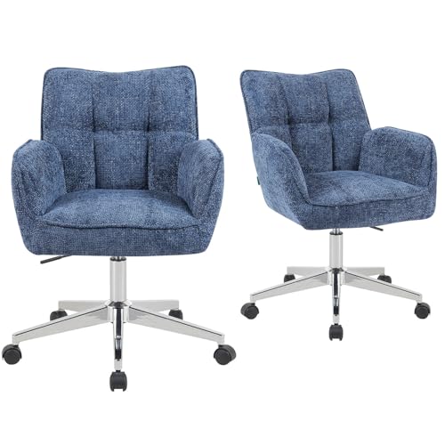 DUBI Möbel Bürostühle 2er Set, höhenverstellbar & 360° drehbar, ergonomisch gepolstert mit Taschenfederkern, Drehstuhl mit Armlehnen, Chromgestell mit Rollen, Stoff Blau, Modell Mika-Tabea von DUBI Möbel