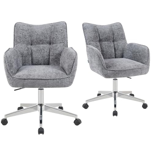 DUBI Möbel Bürostühle 2er Set, höhenverstellbar & 360° drehbar, ergonomisch gepolstert mit Taschenfederkern, Drehstuhl mit Armlehnen, Chromgestell mit Rollen, Stoff Grau, Modell Mika-Tabea von DUBI Möbel