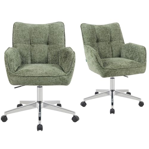 DUBI Möbel Bürostühle 2er Set, höhenverstellbar & 360° drehbar, ergonomisch gepolstert mit Taschenfederkern, Drehstuhl mit Armlehnen, Chromgestell mit Rollen, Stoff Grün, Modell Mika-Tabea von DUBI Möbel