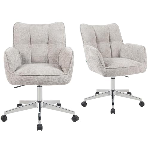 DUBI Möbel Bürostühle 2er Set, höhenverstellbar & 360° drehbar, ergonomisch gepolstert mit Taschenfederkern, Drehstuhl mit Armlehnen, Chromgestell mit Rollen, Stoff Hellgrau, Modell Mika-Tabea von DUBI Möbel