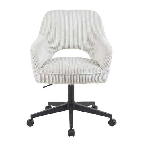 DUBI Möbel Bürostühle 2er Set, höhenverstellbar & 360° drehbar, ergonomisch gepolstert mit Taschenfederkern, Drehstuhl mit Armlehnen, Rollstuhl modern, Cord-Stoff Beige, Modell Mika-Ilvy von DUBI Möbel