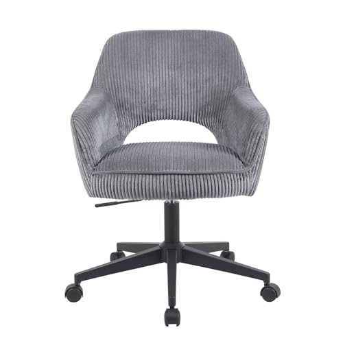 DUBI Möbel Bürostühle 2er Set, höhenverstellbar & 360° drehbar, ergonomisch gepolstert mit Taschenfederkern, Drehstuhl mit Armlehnen, Rollstuhl modern, Cord-Stoff Grau, Modell Mika-Ilvy von DUBI Möbel
