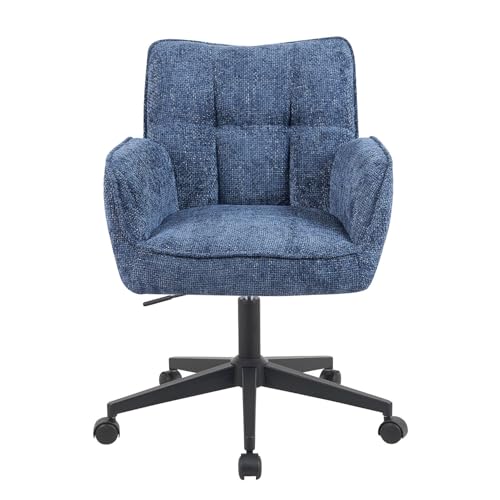 DUBI Möbel Bürostühle 2er Set, höhenverstellbar & 360° drehbar, ergonomisch gepolstert mit Taschenfederkern, Drehstuhl mit Armlehnen, Rollstuhl modern, Stoff Blau, Modell Mika-Sven von DUBI Möbel