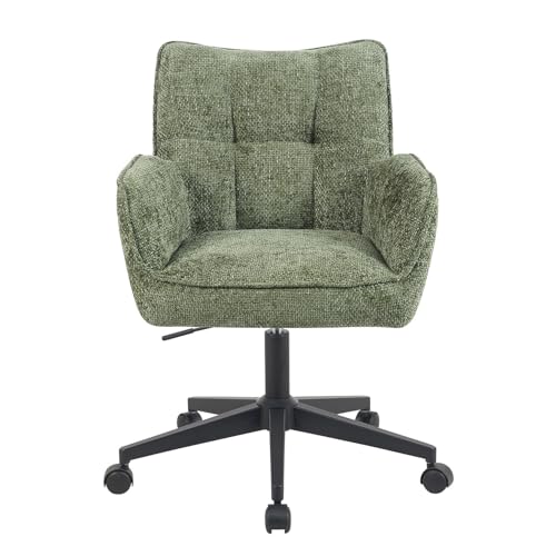 DUBI Möbel Bürostühle 2er Set, höhenverstellbar & 360° drehbar, ergonomisch gepolstert mit Taschenfederkern, Drehstuhl mit Armlehnen, Rollstuhl modern, Stoff Grün, Modell Mika-Sven von DUBI Möbel