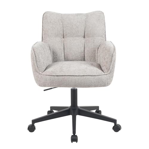 DUBI Möbel Bürostühle 2er Set, höhenverstellbar & 360° drehbar, ergonomisch gepolstert mit Taschenfederkern, Drehstuhl mit Armlehnen, Rollstuhl modern, Stoff Hellgrau, Modell Mika-Sven von DUBI Möbel
