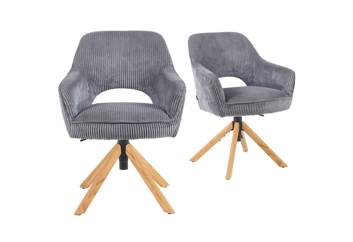 DUBI Möbel Drehstuhl Mika-Amia 2er-Set, Federkern, Eiche geölt, 360° drehbar & höhenverstellbar im 2er-Set von DUBI Möbel
