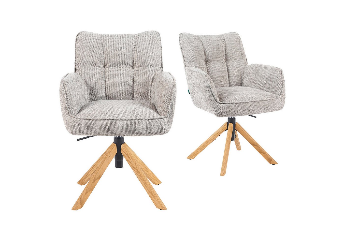 DUBI Möbel Drehstuhl Mika-Keno 2er-Set, Federkern, Eiche geölt, 360° drehbar & höhenverstellbar im 2er-Set von DUBI Möbel