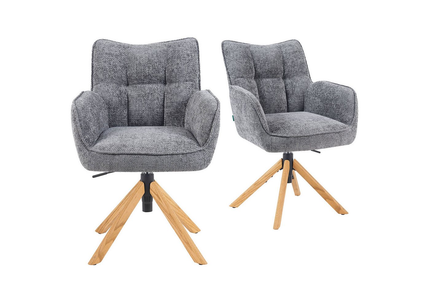 DUBI Möbel Drehstuhl Mika-Keno 2er-Set, Federkern, Eiche geölt, 360° drehbar & höhenverstellbar im 2er-Set von DUBI Möbel