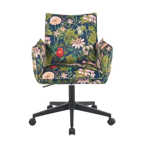 DUBI Möbel Bürostuhl Mika-Malu, Blumen, Gestell mit Rollen 360° drehbar, höhenverstellbar, pulverbeschichtet Matt-Schwarz von DUBI Möbel