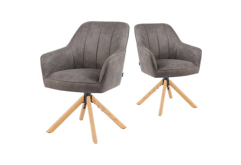 DUBI Möbel Drehstuhl Mika-Levi 2er-Set, Federkern, Eiche geölt, 360° drehbar, Rückstellfunktion im 2er-Set von DUBI Möbel