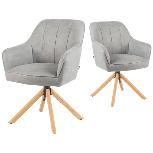 DUBI Möbel Esszimmerstühle 2er Set 360° drehbar mit Rückstellfunktion, Taschenfederkern, hoher Sitzkomfort, bis 150 kg belastbar, Stoff Hellgrau, Eiche Massivholzgestell geölt (Natur), Mika-Levi von DUBI Möbel