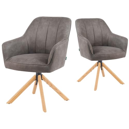 DUBI Möbel Esszimmerstühle 2er Set 360° drehbar mit Rückstellfunktion, Taschenfederkern, hoher Sitzkomfort, bis 150 kg belastbar, Stoff Taupe, Eiche Massivholzgestell geölt (Natur), Mika-Levi von DUBI Möbel