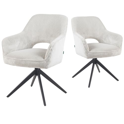 DUBI Möbel Esszimmerstühle 2er Set 360° drehbar mit Taschenfederkern, hoher Sitzkomfort, bis 150 kg belastbar, Cord-Stoff Beige, Robustes Metall-Kreuzgestell, Zeitloses Design, Modell Mika-Nils von DUBI Möbel