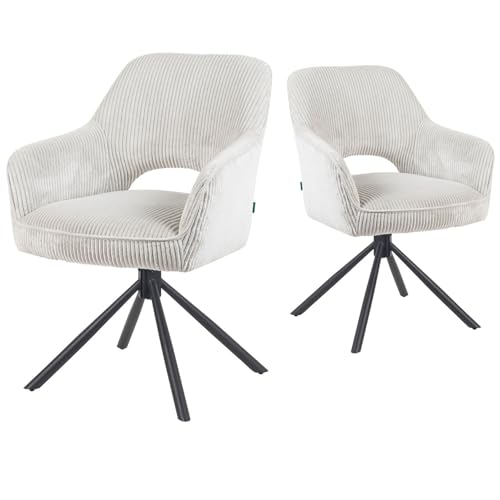 DUBI Möbel Esszimmerstühle 2er Set 360° drehbar mit Taschenfederkern, hoher Sitzkomfort, bis 150 kg belastbar, Cord-Stoff Beige, Robustes Metall-Kreuzgestell, modernes Design, Modell Mika-Ben von DUBI Möbel