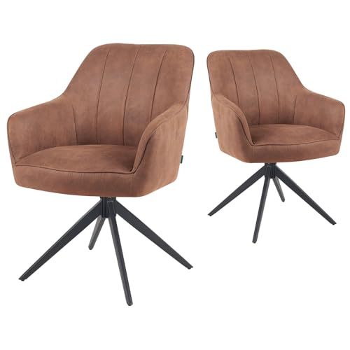 DUBI Möbel Esszimmerstühle 2er Set 360° drehbar mit Taschenfederkern, hoher Sitzkomfort, bis 150 kg belastbar, Lederoptik Braun, Robustes Metall-Kreuzgestell, Zeitloses Design, Modell Mika-Timo von DUBI Möbel