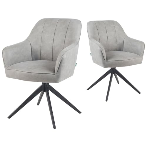 DUBI Möbel Esszimmerstühle 2er Set 360° drehbar mit Taschenfederkern, hoher Sitzkomfort, bis 150 kg belastbar, Lederoptik Hellgrau, Robustes Metall-Kreuzgestell, Zeitloses Design, Modell Mika-Timo von DUBI Möbel