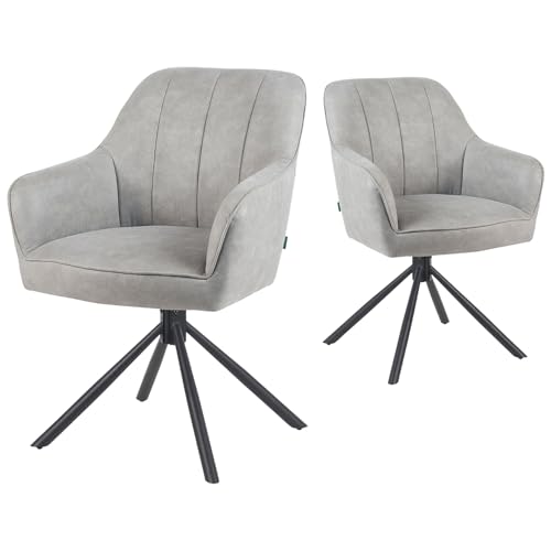 DUBI Möbel Esszimmerstühle 2er Set 360° drehbar mit Taschenfederkern, hoher Sitzkomfort, bis 150 kg belastbar, Lederoptik Hellgrau, Robustes Metall-Kreuzgestell, modernes Design, Modell Mika-Piet von DUBI Möbel