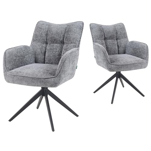 DUBI Möbel Esszimmerstühle 2er Set 360° drehbar mit Taschenfederkern, hoher Sitzkomfort, bis 150 kg belastbar, Stoff Grau, Robustes Metall-Kreuzgestell, Zeitloses Design, Modell Mika-Enya von DUBI Möbel