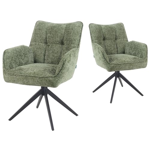 DUBI Möbel Esszimmerstühle 2er Set 360° drehbar mit Taschenfederkern, hoher Sitzkomfort, bis 150 kg belastbar, Stoff Grün, Robustes Metall-Kreuzgestell, Zeitloses Design, Modell Mika-Enya von DUBI Möbel