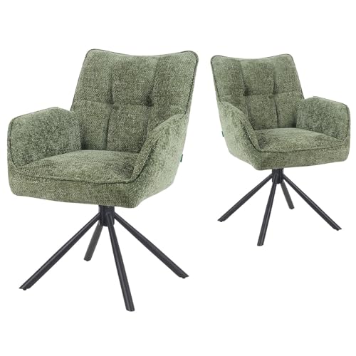 DUBI Möbel Esszimmerstühle 2er Set 360° drehbar mit Taschenfederkern, hoher Sitzkomfort, bis 150 kg belastbar, Stoff Grün, Robustes Metall-Kreuzgestell, modernes Design, Modell Mika-Daan von DUBI Möbel