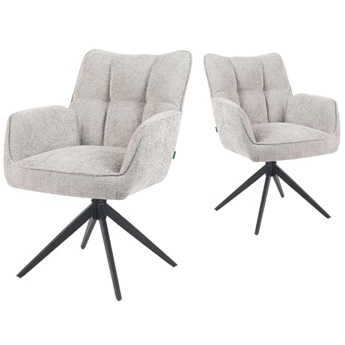 DUBI Möbel Esszimmerstühle 2er Set 360° drehbar mit Taschenfederkern, hoher Sitzkomfort, bis 150 kg belastbar, Stoff Hellgrau, Robustes Metall-Kreuzgestell, Zeitloses Design, Modell Mika-Enya von DUBI Möbel
