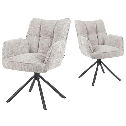DUBI Möbel Esszimmerstühle 2er Set 360° drehbar mit Taschenfederkern, hoher Sitzkomfort, bis 150 kg belastbar, Stoff Hellgrau, Robustes Metall-Kreuzgestell, modernes Design, Modell Mika-Daan von DUBI Möbel